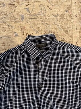 Banana Republic Men's Navy and White Check Dress Shirt